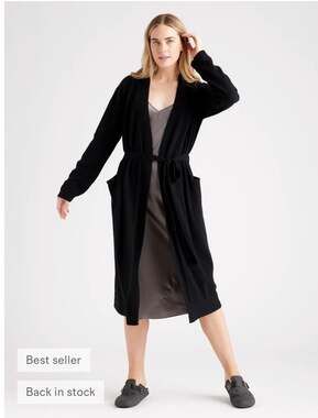 Quince 100% Mongolian Cashmere Robe in Black 41”long Sz m new w/tags